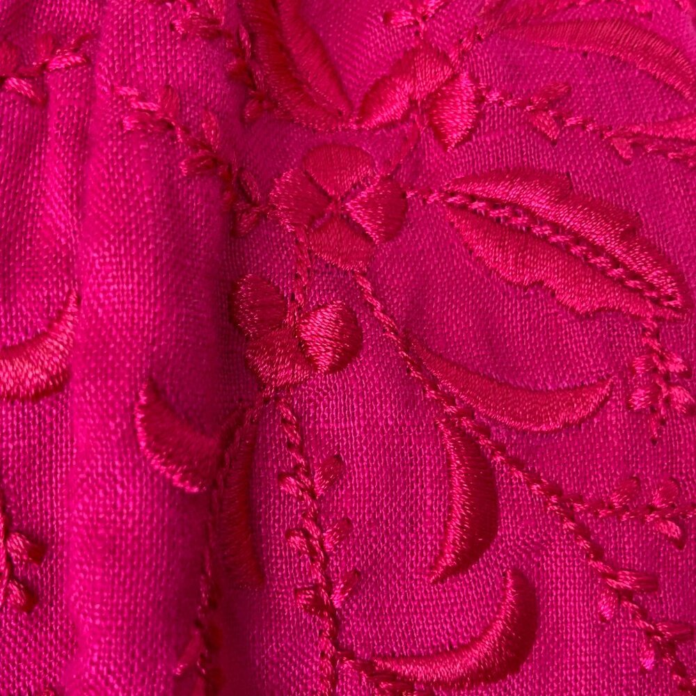 Lauren Ralph Lauren Fuschia Linen Peasant Embroidered Blouse Tie Waist Sz L - Picture 16 of 16